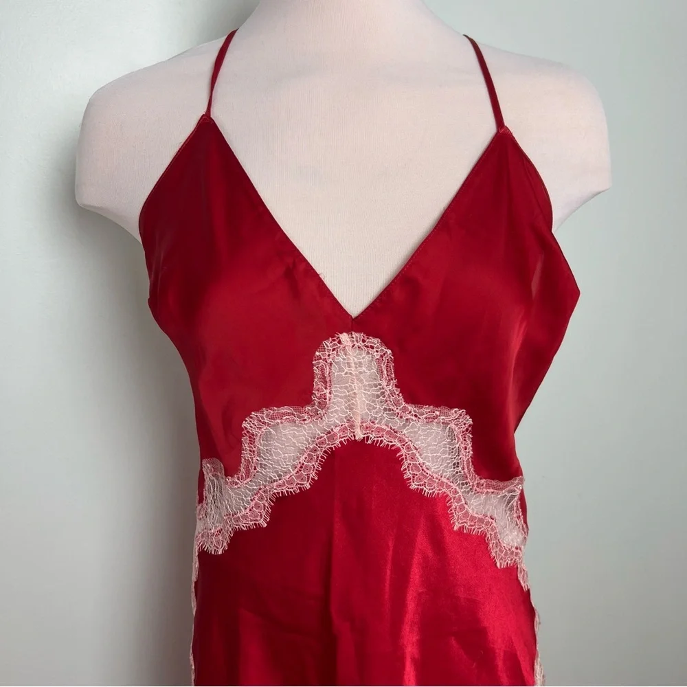 Victoria's Secret Red Satin Lace Slip Nightgown Chemise Teddy Women’s Size XL